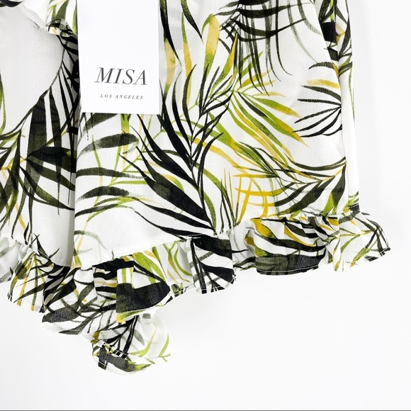 MISA Los Angeles Inca Palm Print Shorts Ruffle Hem Relaxed Fit White Green XS - Picture 9 of 13